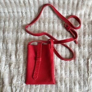 Red Leather Cell Phone Crossbody Bag